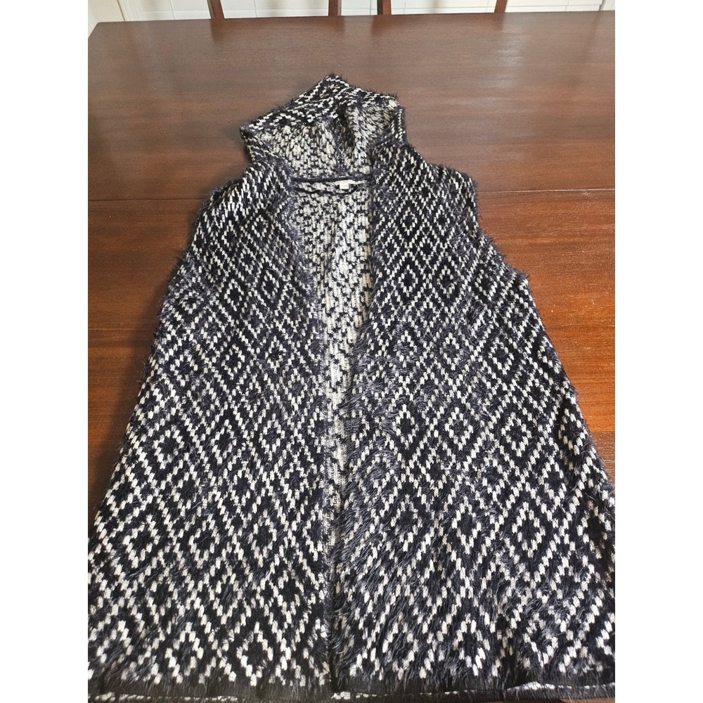 Cato Hooded Sweater Vest Women 14/16W Black White Diamond Eyelash Knit Longline